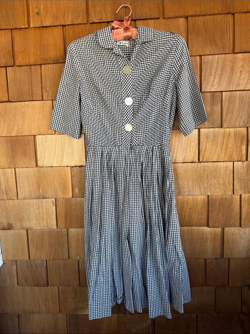 Black & White Gingham Midi Dress with Button Front